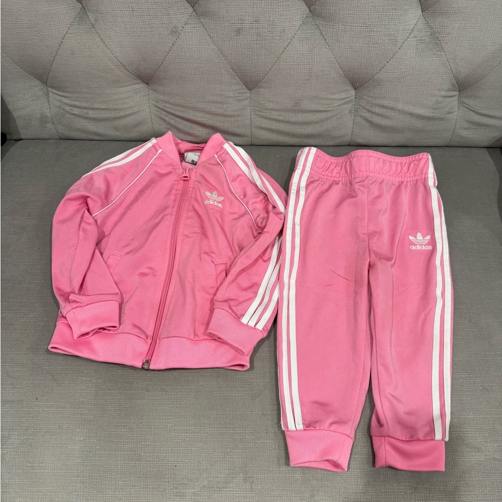 Adidas Pink and White Athletic Tracksuit